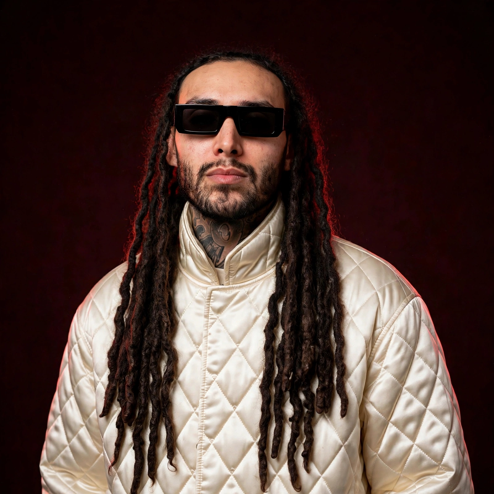 Kilohana wearing a champagne quilted jacket and sunglasses
